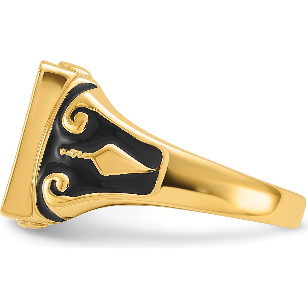 14K Yellow Gold Textured Masonic Ring with Polished Finish - Symbolic Freemason Design by IBGoodman