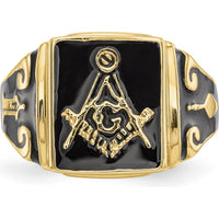 14K Yellow Gold Textured Masonic Ring with Polished Finish - Symbolic Freemason Design by IBGoodman