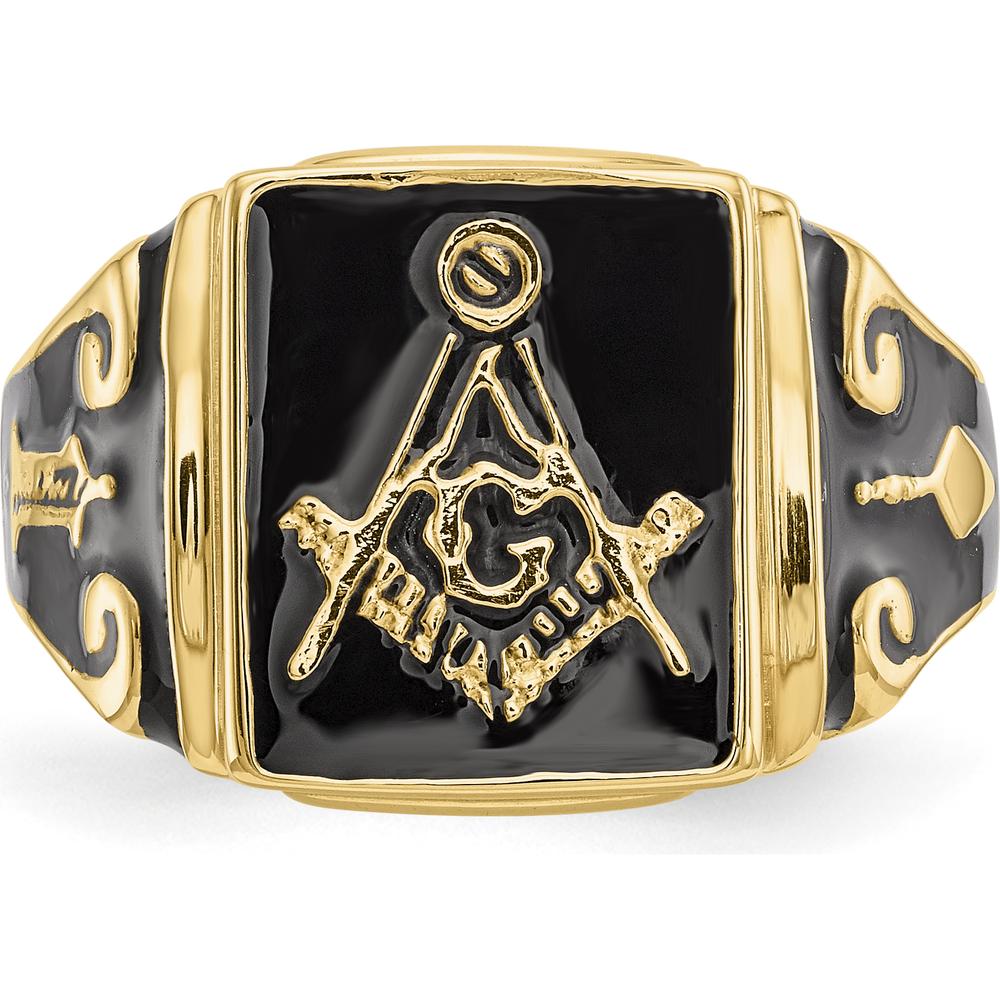 14K Yellow Gold Textured Masonic Ring with Polished Finish - Symbolic Freemason Design by IBGoodman
