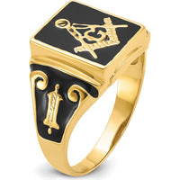 14K Yellow Gold Textured Masonic Ring with Polished Finish - Symbolic Freemason Design by IBGoodman