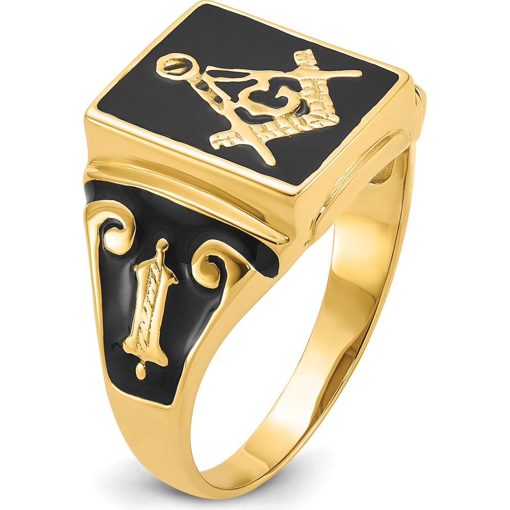 14K Yellow Gold Textured Masonic Ring with Polished Finish - Symbolic Freemason Design by IBGoodman