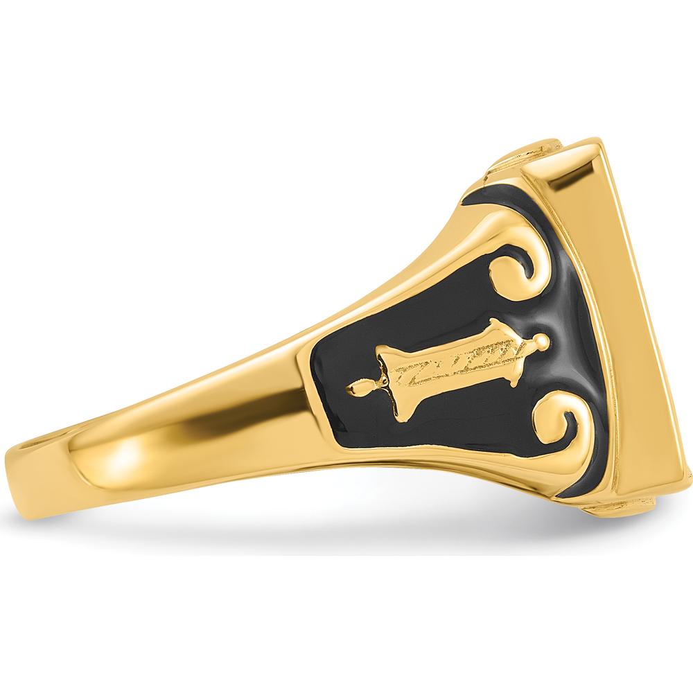 14K Yellow Gold Textured Masonic Ring with Polished Finish - Symbolic Freemason Design by IBGoodman