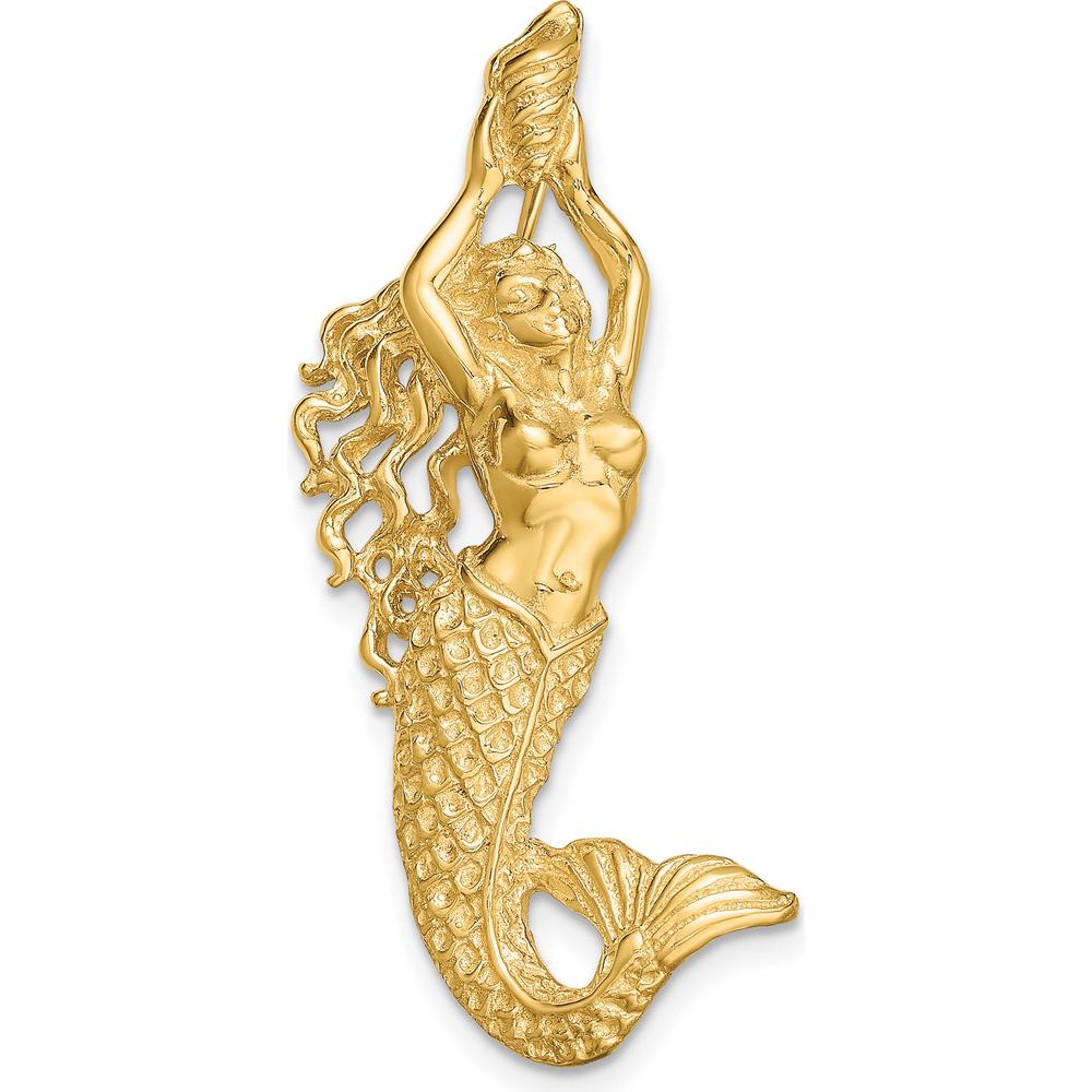 14K Yellow Gold Textured Mermaid Slide Pendant - 38.5mm by Oro Pregiato