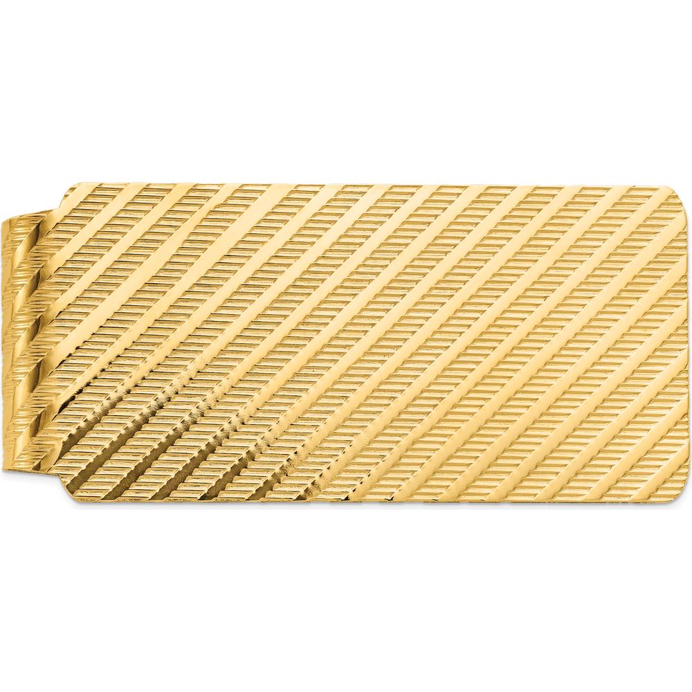 14K Yellow Gold Textured Money Clip with Polished Finish - 55mm x 26mm by Oro Pregiato