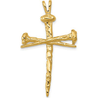 14K Yellow Gold Textured Nail Cross Charm Pendant - 42mm by Oro Pregiato
