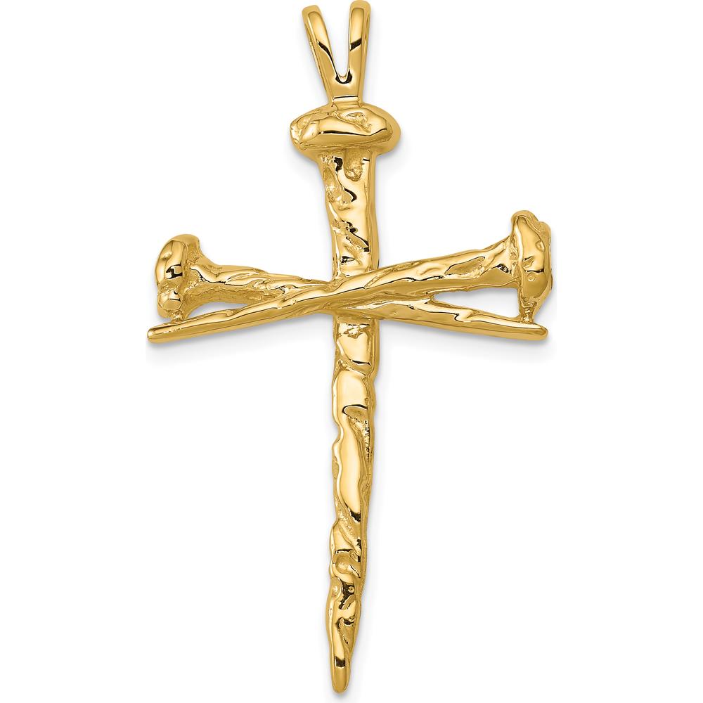 14K Yellow Gold Textured Nail Cross Charm Pendant - 42mm by Oro Pregiato