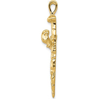 14K Yellow Gold Textured Nail Cross Charm Pendant - 42mm by Oro Pregiato