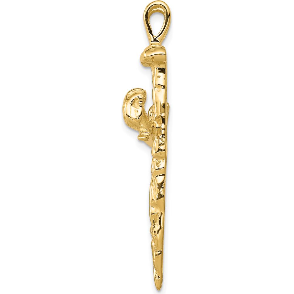 14K Yellow Gold Textured Nail Cross Charm Pendant - 42mm by Oro Pregiato