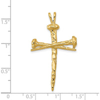 14K Yellow Gold Textured Nail Cross Charm Pendant - 42mm by Oro Pregiato