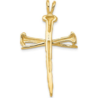 14K Yellow Gold Textured Nail Cross Charm Pendant - 42mm by Oro Pregiato