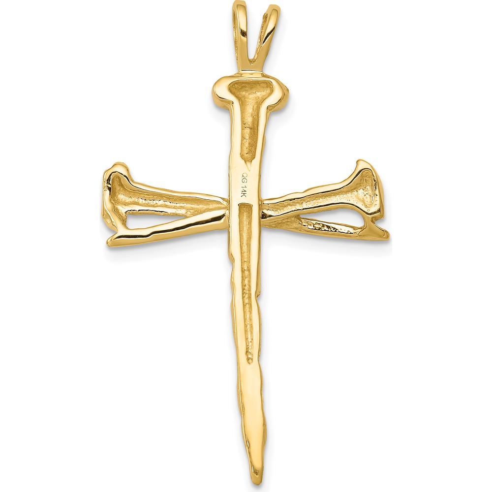 14K Yellow Gold Textured Nail Cross Charm Pendant - 42mm by Oro Pregiato