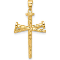 14K Yellow Gold Textured Nails Cross Pendant with Polished Finish - 32mm Length by Oro Pregiato
