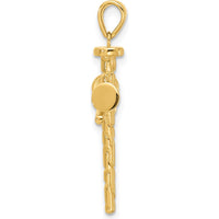 14K Yellow Gold Textured Nails Cross Pendant with Polished Finish - 32mm Length by Oro Pregiato