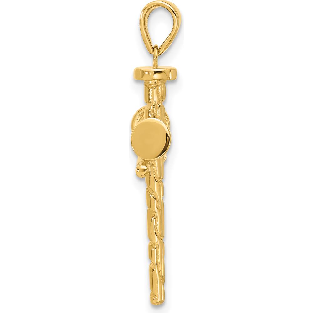 14K Yellow Gold Textured Nails Cross Pendant with Polished Finish - 32mm Length by Oro Pregiato