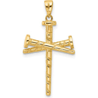 14K Yellow Gold Textured Nails Cross Pendant with Polished Finish - 32mm Length by Oro Pregiato