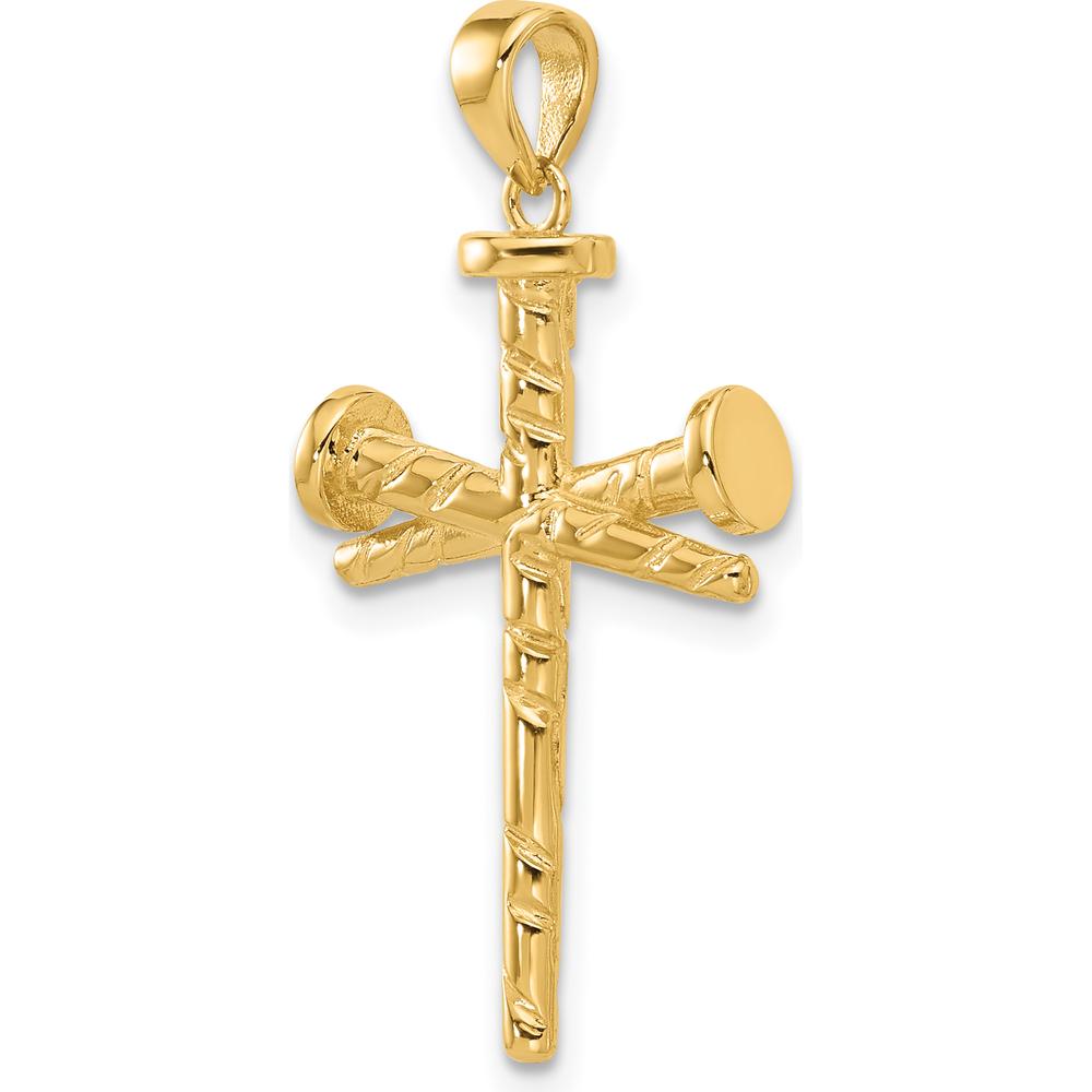 14K Yellow Gold Textured Nails Cross Pendant with Polished Finish - 32mm Length by Oro Pregiato