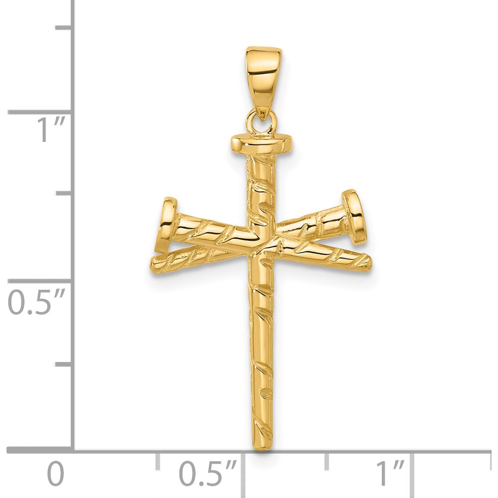 14K Yellow Gold Textured Nails Cross Pendant with Polished Finish - 32mm Length by Oro Pregiato