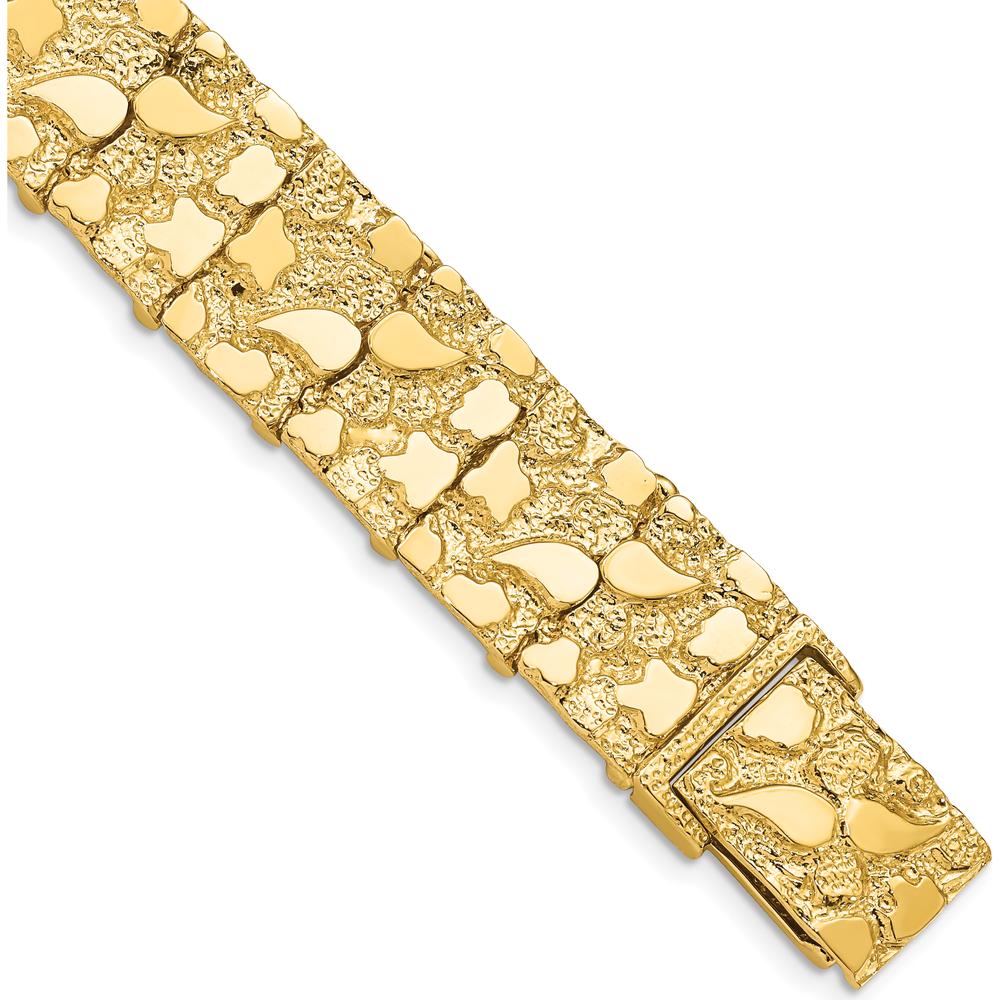 14K Yellow Gold Textured Nugget Bracelet - 7" Length, 15mm Width by Oro Pregiato