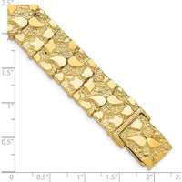 14K Yellow Gold Textured Nugget Bracelet - 7" Length, 15mm Width by Oro Pregiato