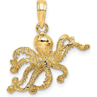14K Yellow Gold Textured Octopus Charm - 22mm Length by Oro Pregiato