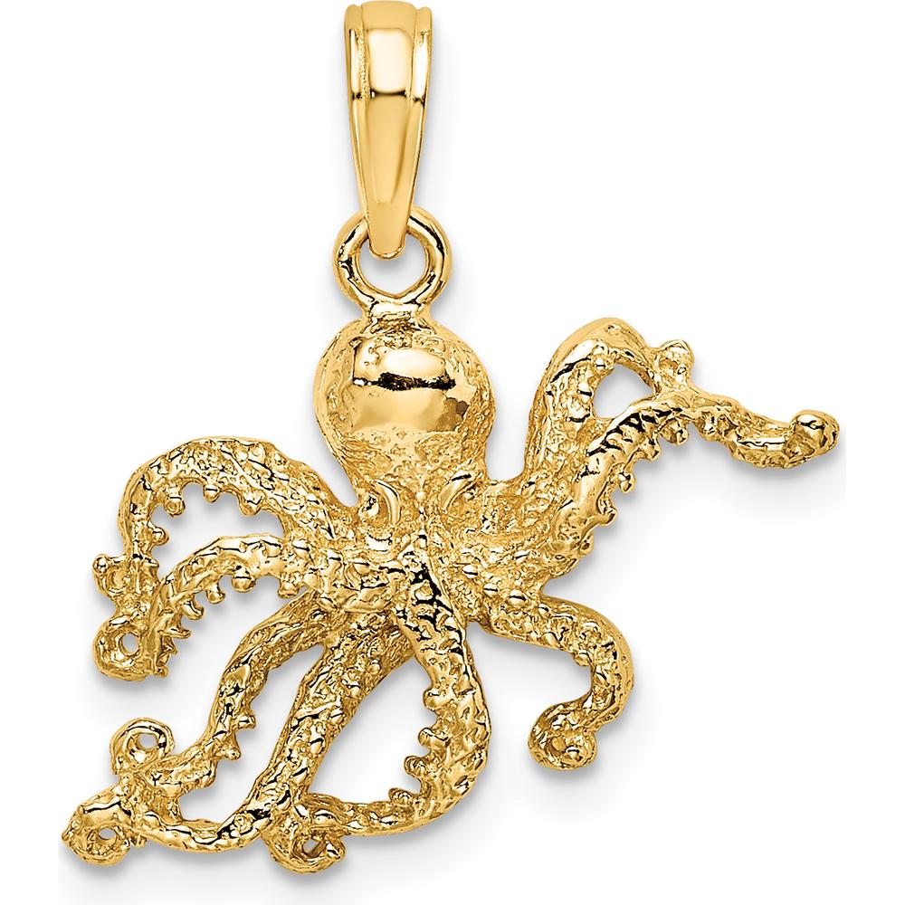 14K Yellow Gold Textured Octopus Charm - 22mm Length by Oro Pregiato