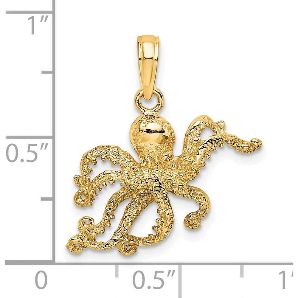14K Yellow Gold Textured Octopus Charm - 22mm Length by Oro Pregiato