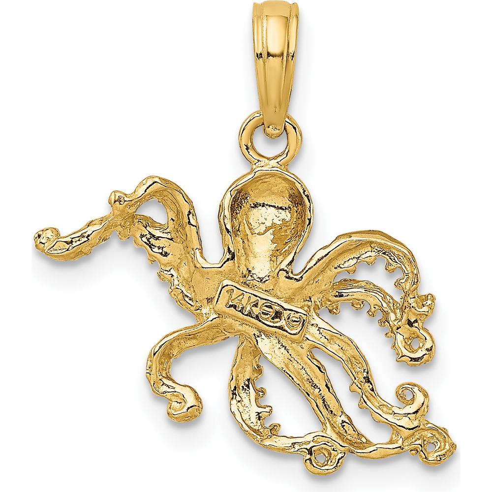 14K Yellow Gold Textured Octopus Charm - 22mm Length by Oro Pregiato