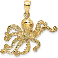 14K Yellow Gold Textured Octopus Charm Pendant - 26mm Length by Oro Pregiato