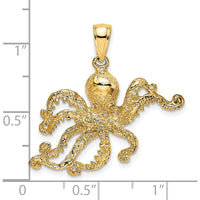 14K Yellow Gold Textured Octopus Charm Pendant - 26mm Length by Oro Pregiato