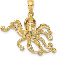14K Yellow Gold Textured Octopus Charm Pendant - 26mm Length by Oro Pregiato