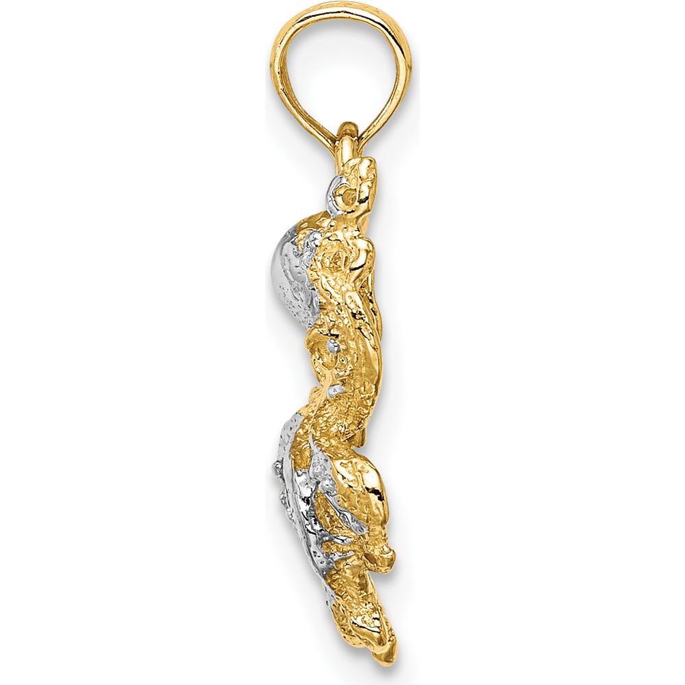 14K Yellow Gold Textured Octopus Charm with Rhodium Accents - 22mm Length by Oro Pregiato