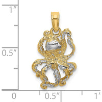 14K Yellow Gold Textured Octopus Charm with Rhodium Accents - 22mm Length by Oro Pregiato
