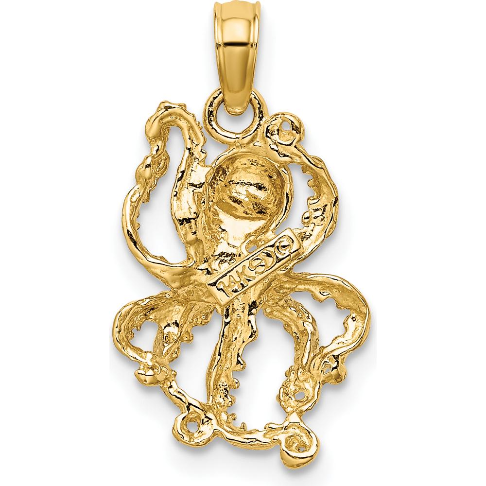14K Yellow Gold Textured Octopus Charm with Rhodium Accents - 22mm Length by Oro Pregiato
