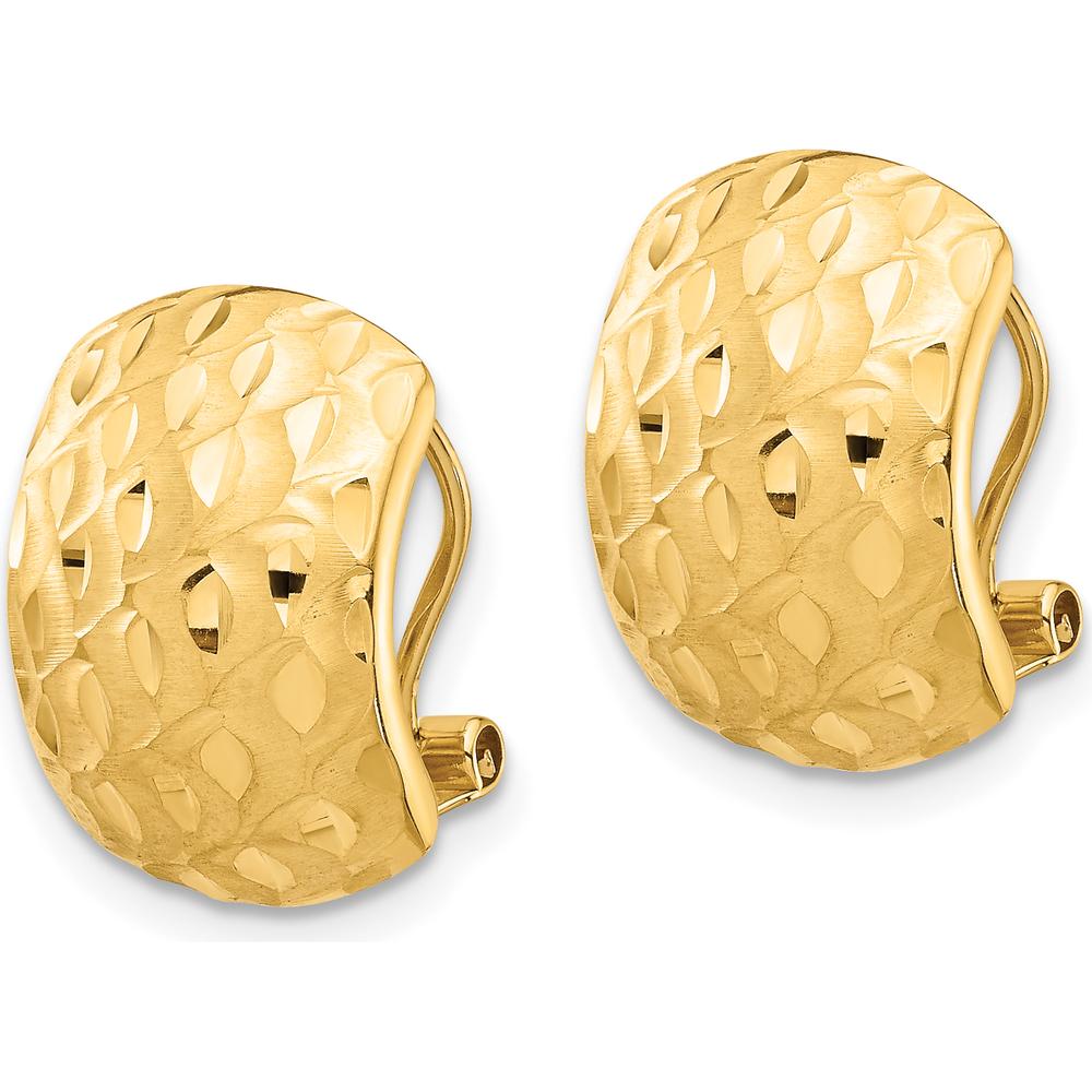 14K Yellow Gold Textured Omega Back Earrings with Polished Hammered Finish by 0
