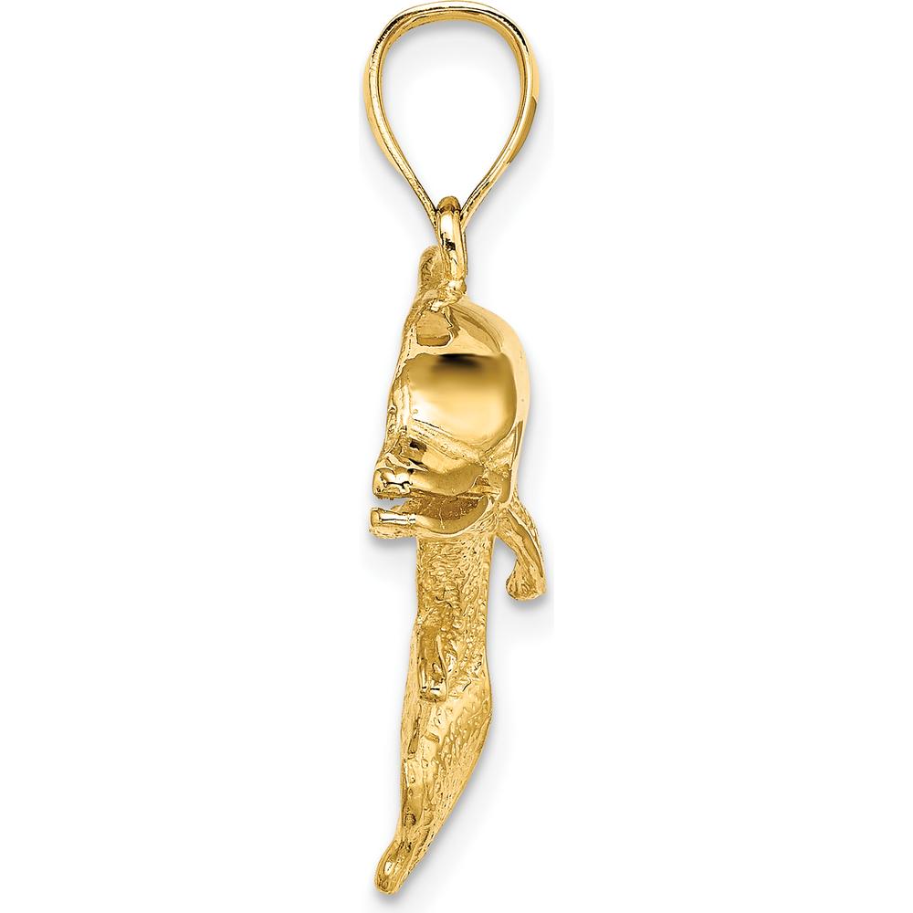 14K Yellow Gold Textured Open Mouth Dolphin Pendant Charm - 30mm Length by Oro Pregiato