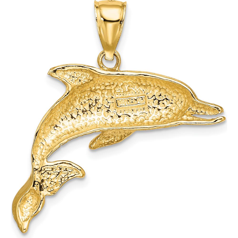 14K Yellow Gold Textured Open Mouth Dolphin Pendant Charm - 30mm Length by Oro Pregiato
