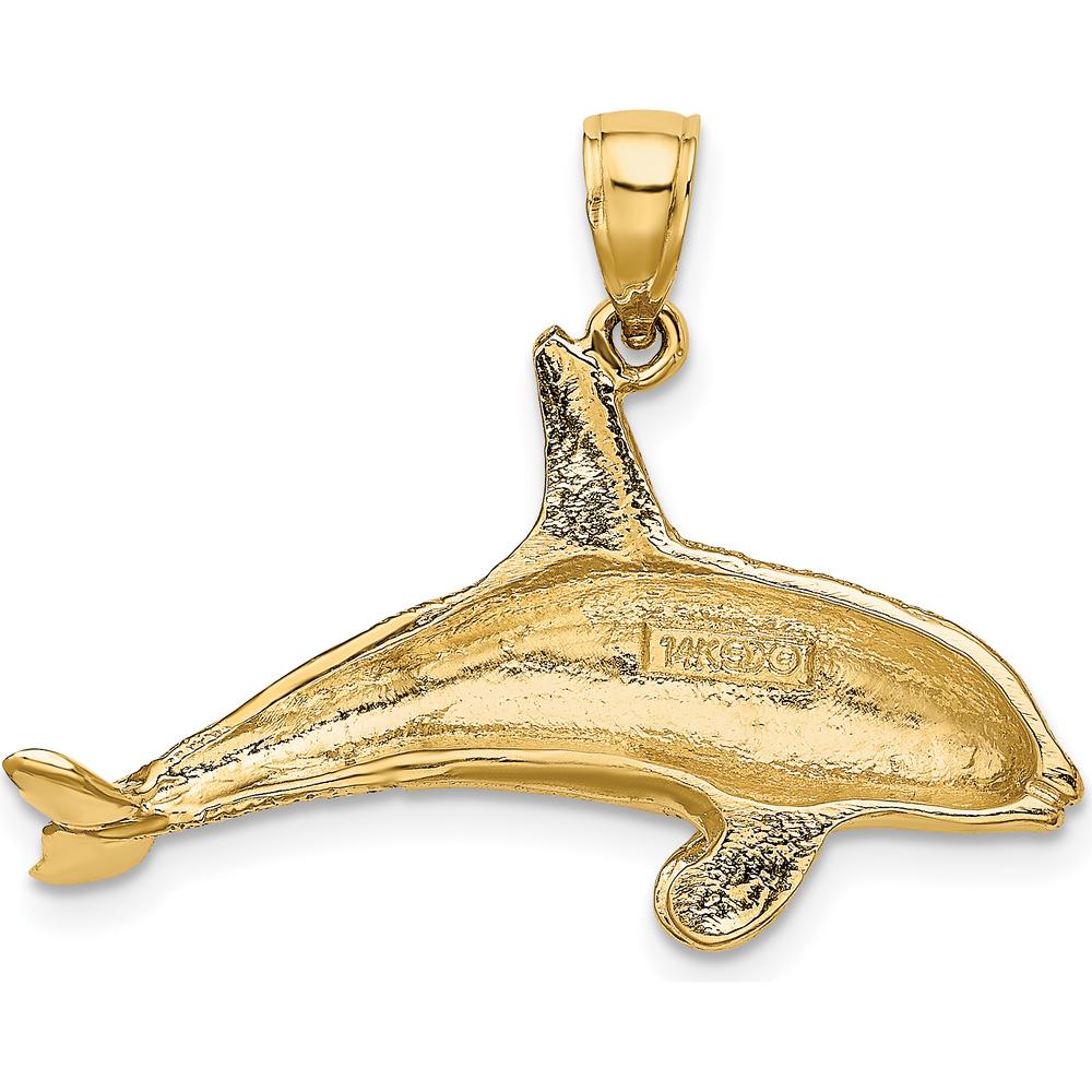 14K Yellow Gold Textured Orca Whale Pendant by Oro Pregiato
