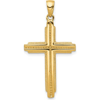 14K Yellow Gold Textured Outline Cross Pendant - 38mm Length by Oro Pregiato