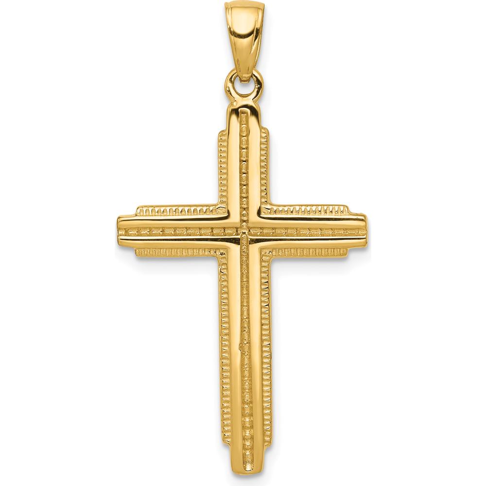 14K Yellow Gold Textured Outline Cross Pendant - 38mm Length by Oro Pregiato