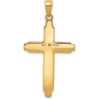 14K Yellow Gold Textured Outline Cross Pendant - 38mm Length by Oro Pregiato