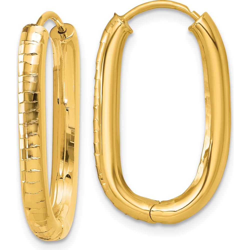 14K Yellow Gold Textured Oval Hinged Hoop Earrings - Polished Finish by 0