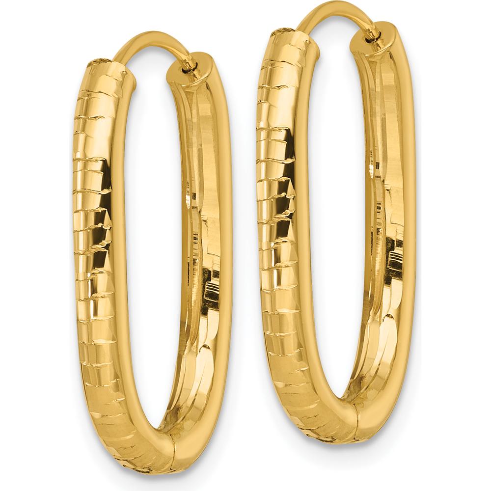 14K Yellow Gold Textured Oval Hinged Hoop Earrings - Polished Finish by 0