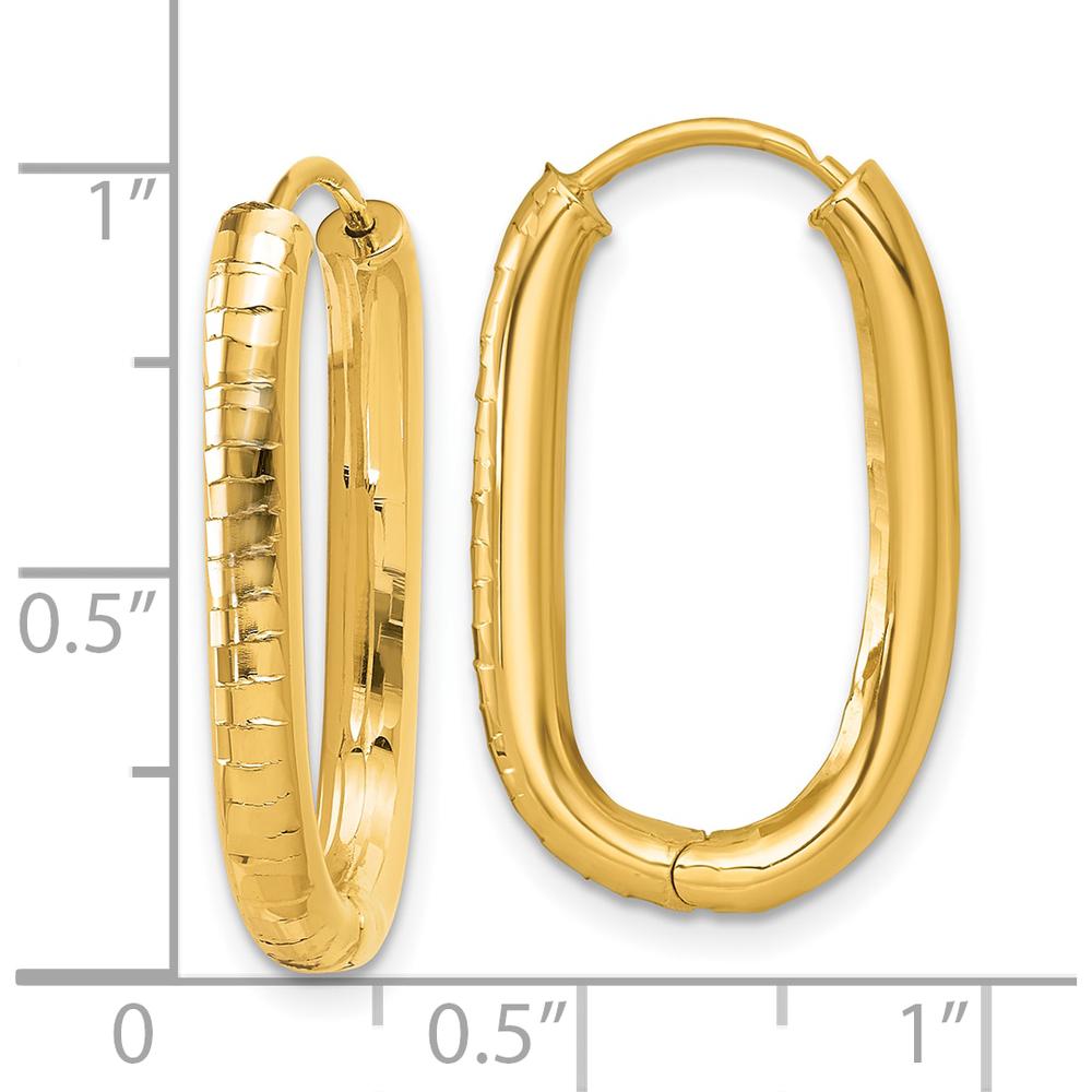 14K Yellow Gold Textured Oval Hinged Hoop Earrings - Polished Finish by 0