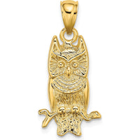 14K Yellow Gold Textured Owl Charm Pendant - Nature Inspired Design by Oro Pregiato