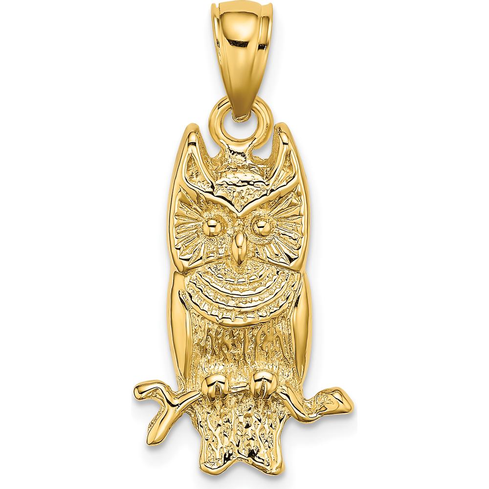 14K Yellow Gold Textured Owl Charm Pendant - Nature Inspired Design by Oro Pregiato