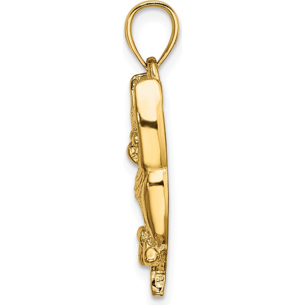 14K Yellow Gold Textured Owl Charm Pendant - Nature Inspired Design by Oro Pregiato