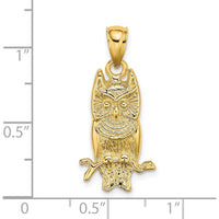 14K Yellow Gold Textured Owl Charm Pendant - Nature Inspired Design by Oro Pregiato
