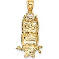 14K Yellow Gold Textured Owl Charm Pendant - Nature Inspired Design by Oro Pregiato