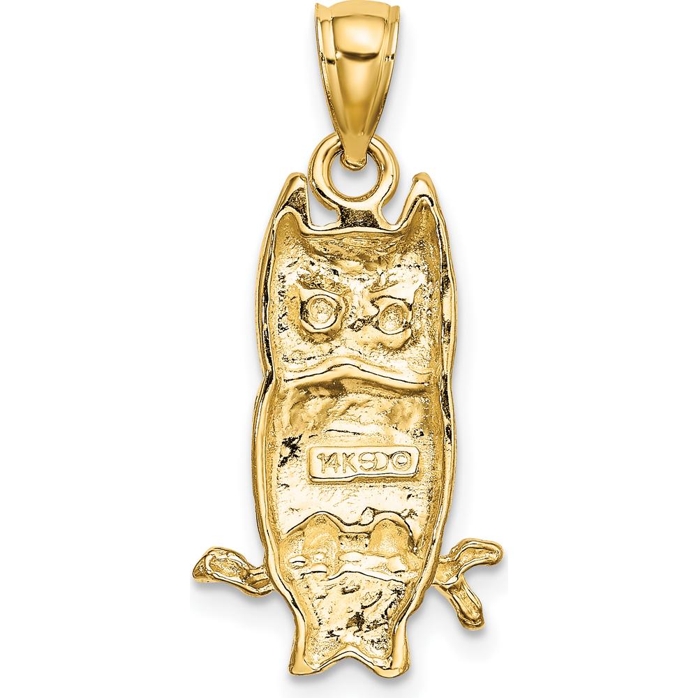 14K Yellow Gold Textured Owl Charm Pendant - Nature Inspired Design by Oro Pregiato