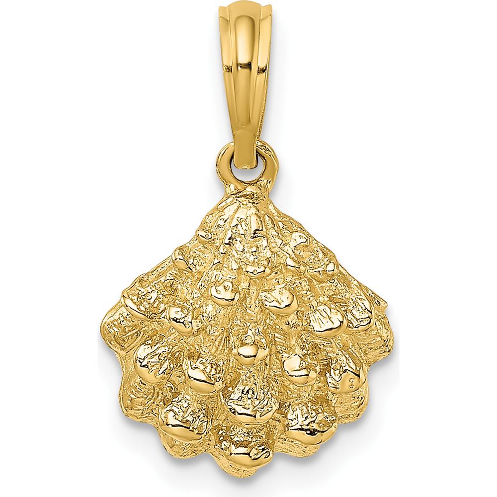14K Yellow Gold Textured Oyster Shell Charm - Polished Finish by Oro Pregiato